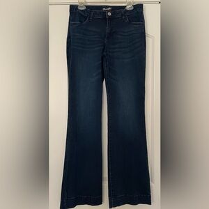 Long Wrangler Women's Retro Mae Mid Rise Wide Leg Trouser Jean Dark Blue